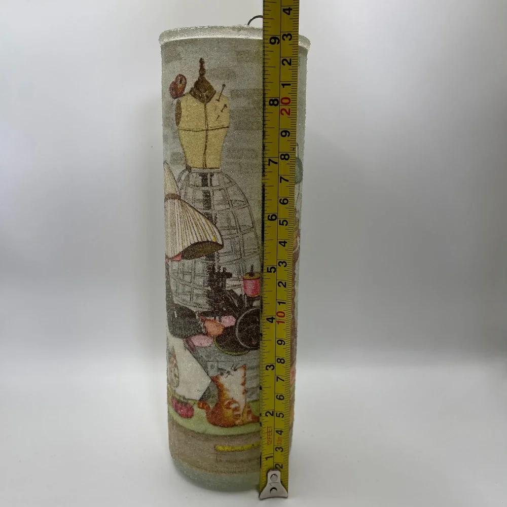 Vtg Majestic Cylinder Candle Cottagecore Sewing Girl Sugar Coated  Frosted 1970s